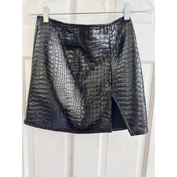 Princess Polly Black Shiny Faux Leather Snake Skin Mini Skirt Size XS - Picture 4 of 6